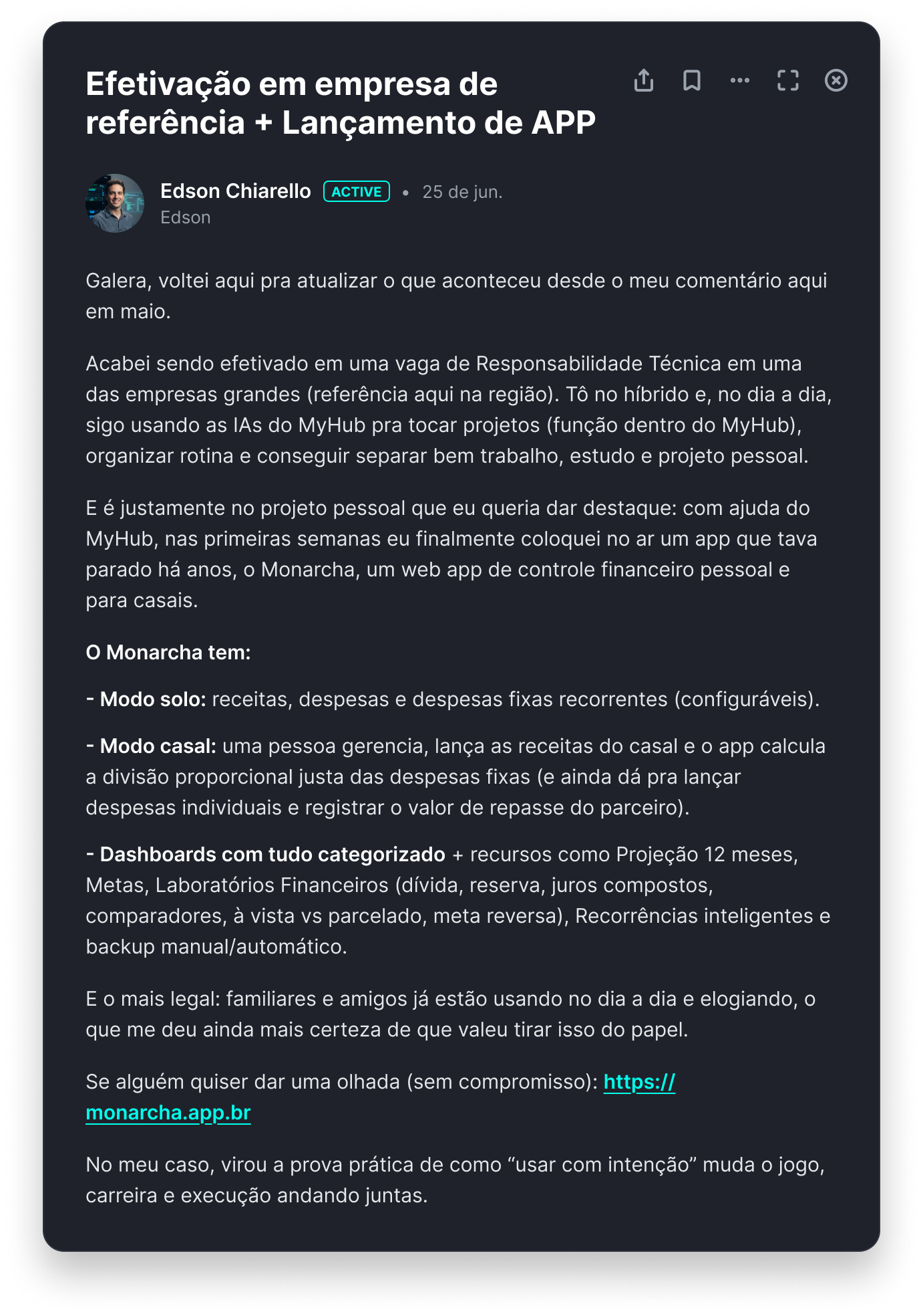 Comentário do assinante Edson