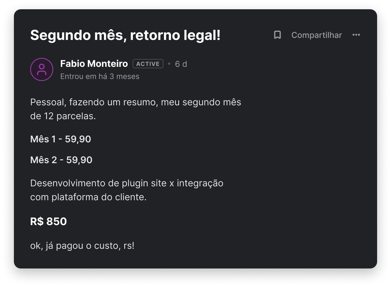 Comentário do assinante Roberto