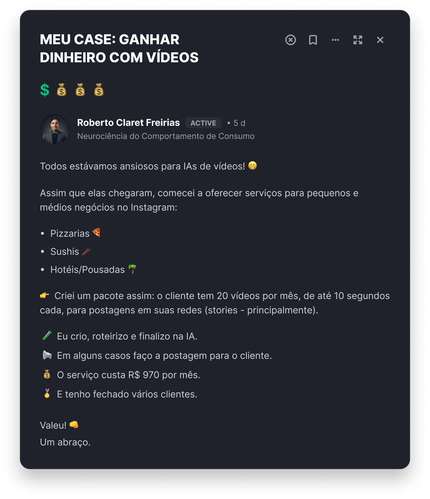 Comentário do assinante Roberto
