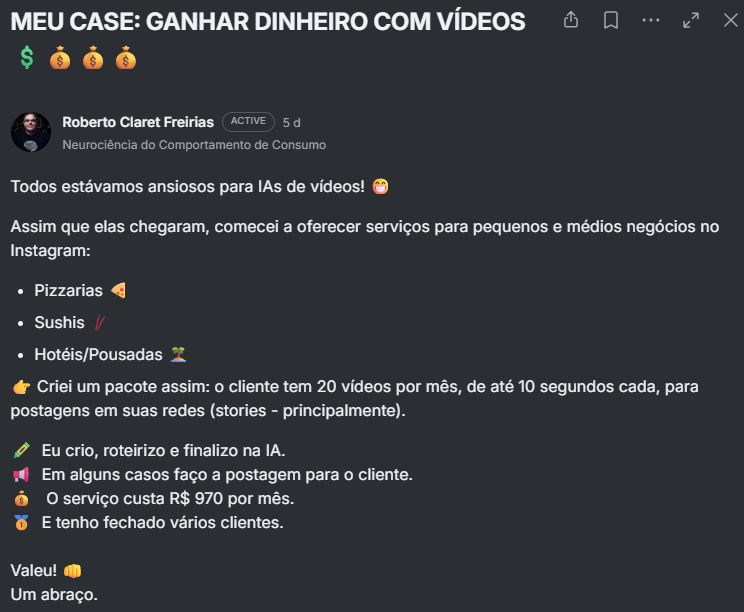 Comentário do assinante Roberto